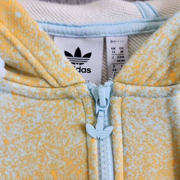 Adidas Hoodie Womens M Yellow Spray Paint Full Zip Trefoil Terry Ribbed Boxy - Picture 3 of 15